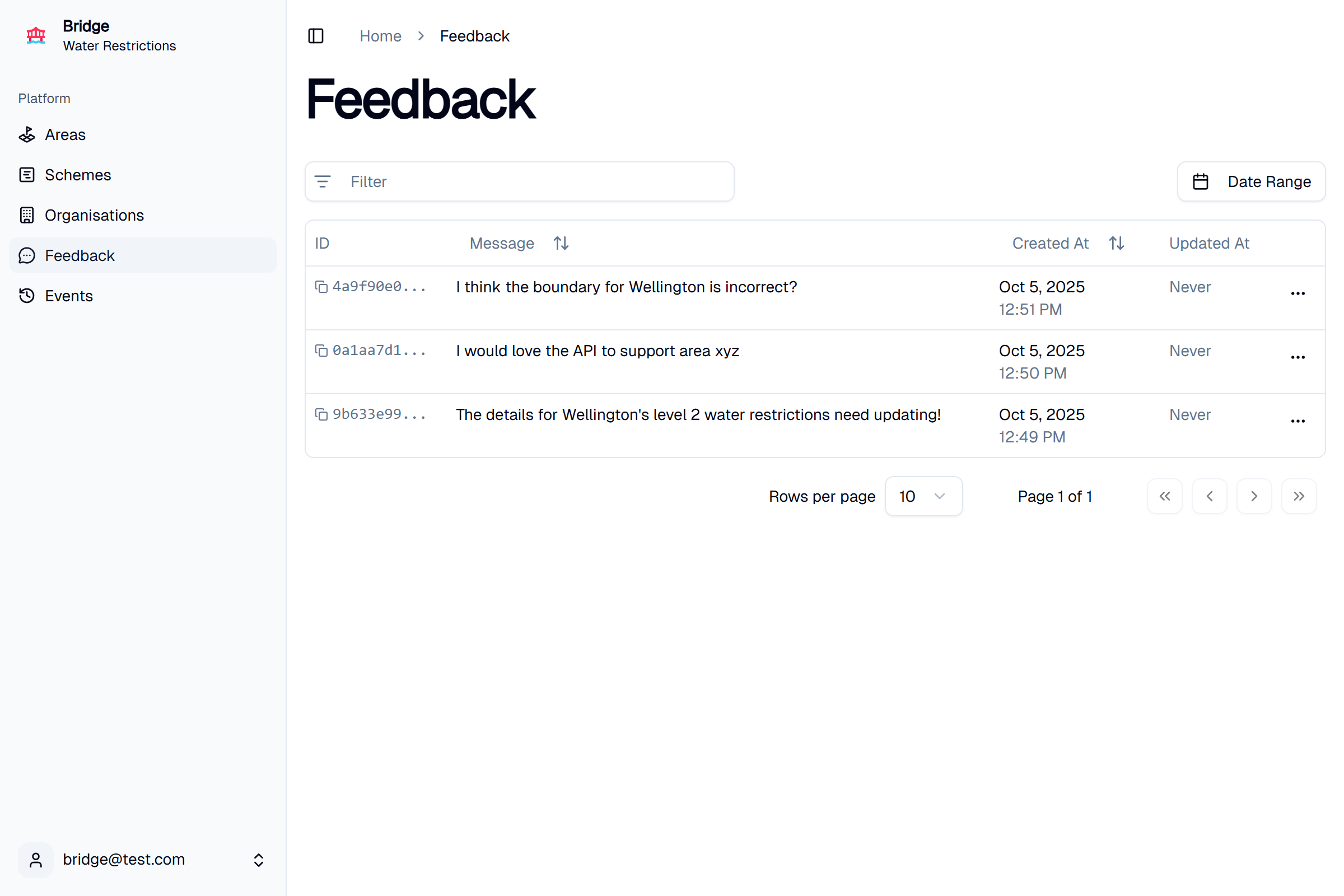 Bridge feedback screenshot