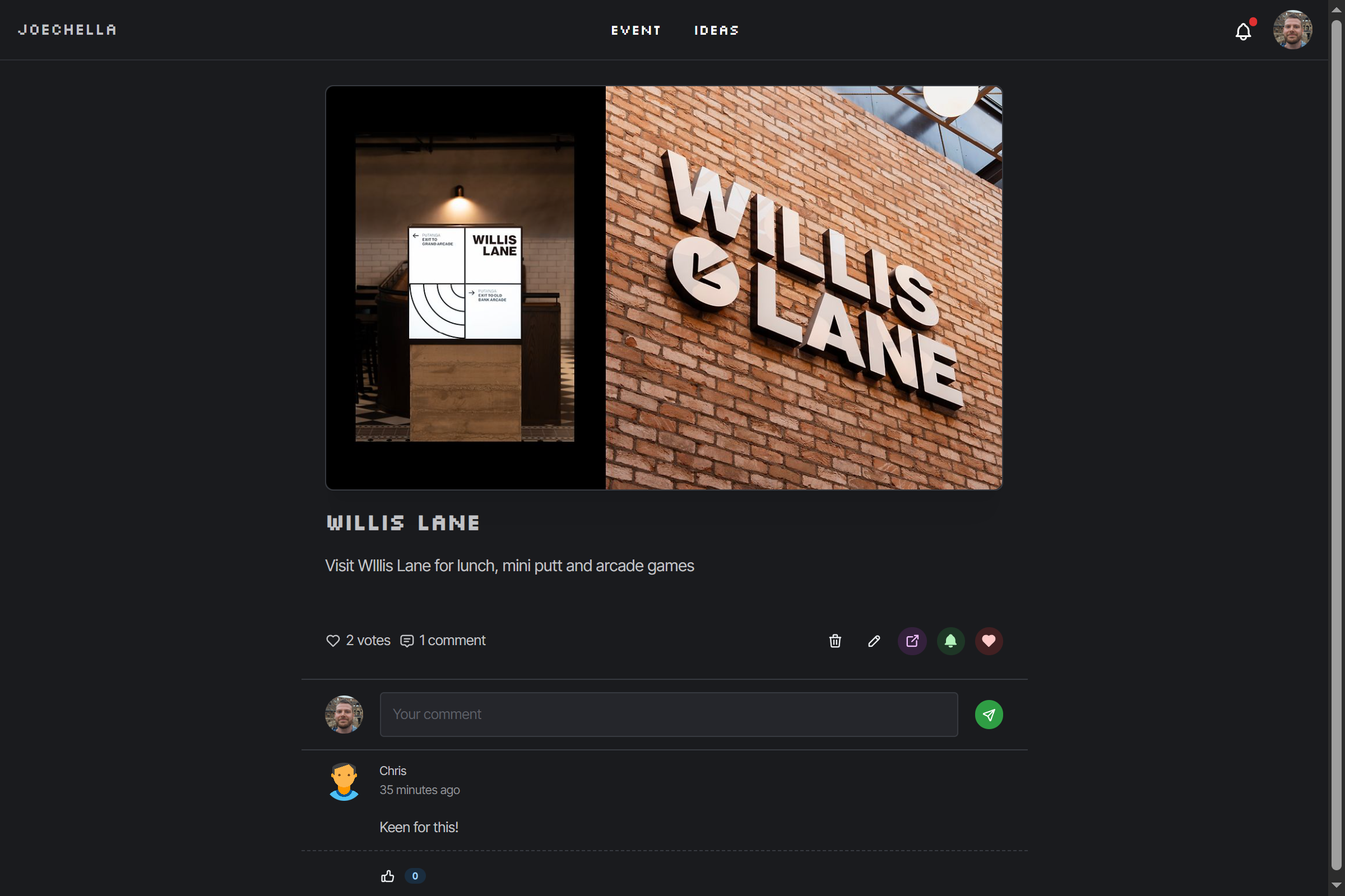 Joechella idea page screenshot