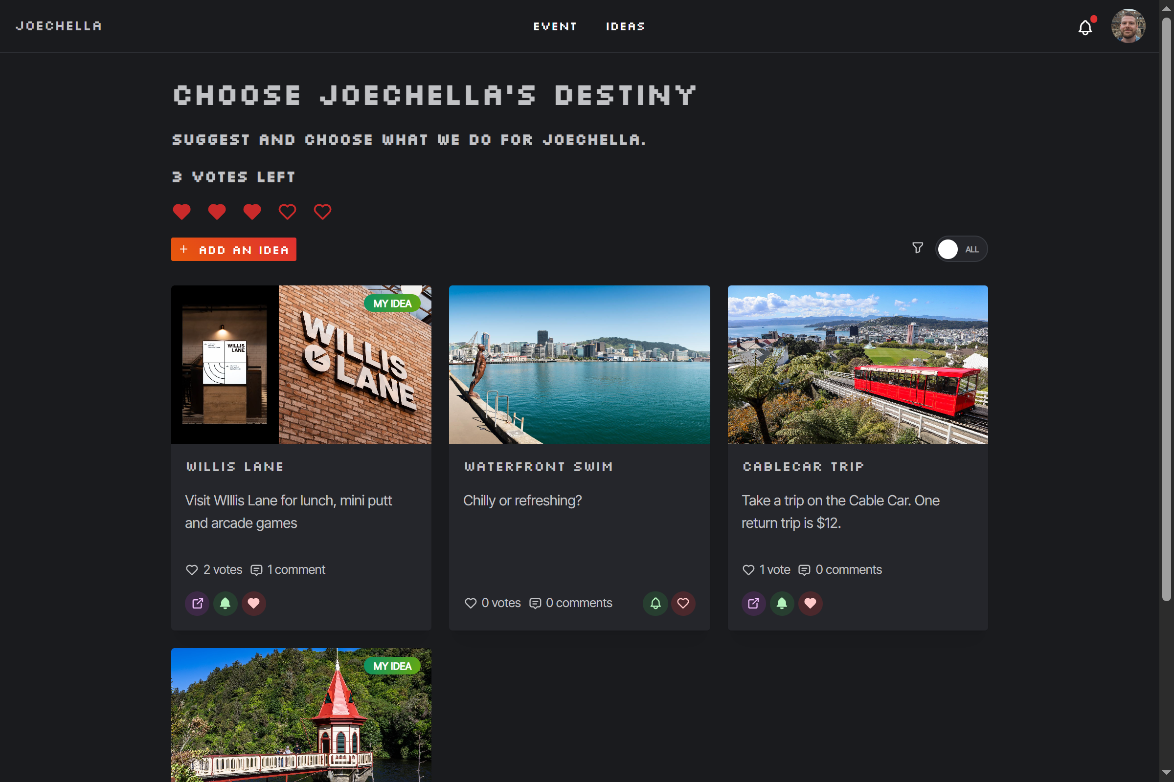 Joechella ideas page screenshot